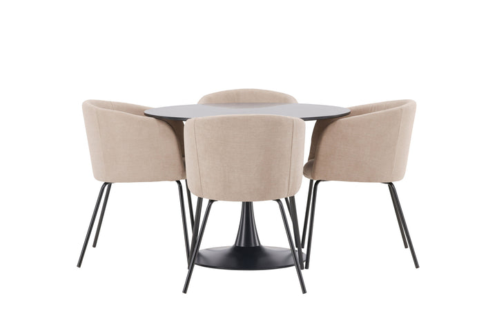Venture Home Glade Dining Table - Black / Black MDF +Berit Chair - Black / Beige Fabric (Polyester linen ) _4