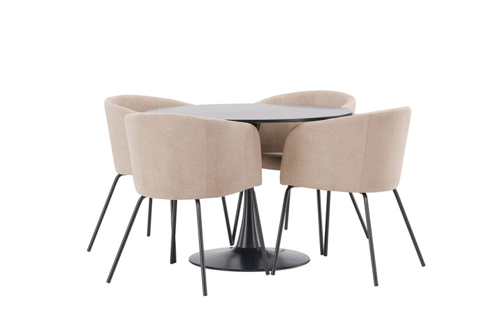 Venture Home Glade Dining Table - Black / Black MDF +Berit Chair - Black / Beige Fabric (Polyester linen ) _4