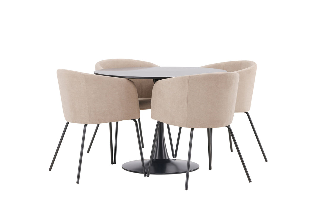 Venture Home Glade Dining Table - Black / Black MDF +Berit Chair - Black / Beige Fabric (Polyester linen ) _4
