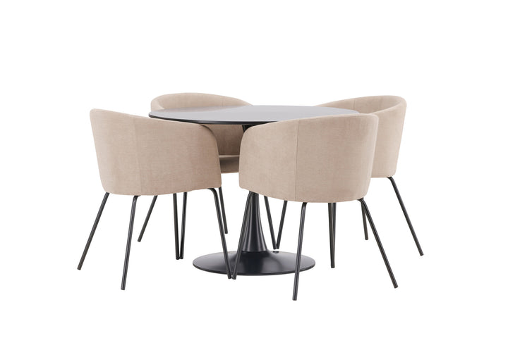 Venture Home Glade Dining Table - Black / Black MDF +Berit Chair - Black / Beige Fabric (Polyester linen ) _4