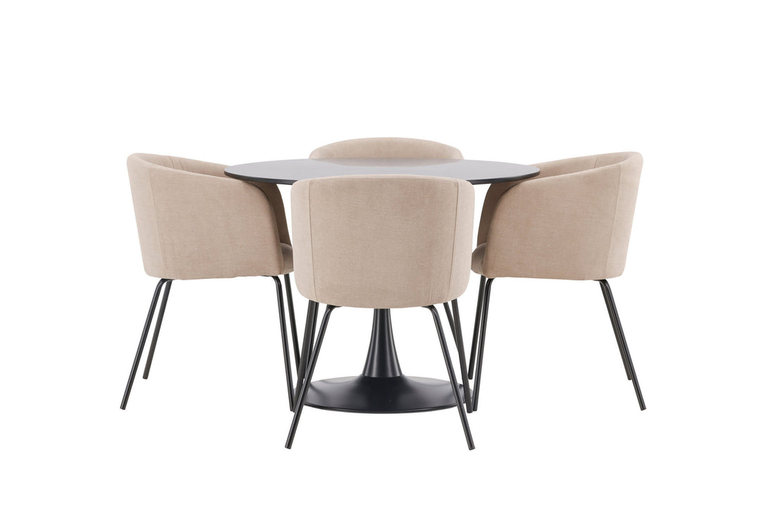 Venture Home Glade Dining Table - Black / Black MDF +Berit Chair - Black / Beige Fabric (Polyester linen ) _4