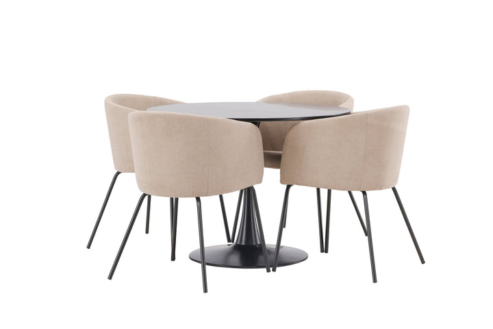 Venture Home Glade Dining Table - Black / Black MDF +Berit Chair - Black / Beige Fabric (Polyester linen ) _4