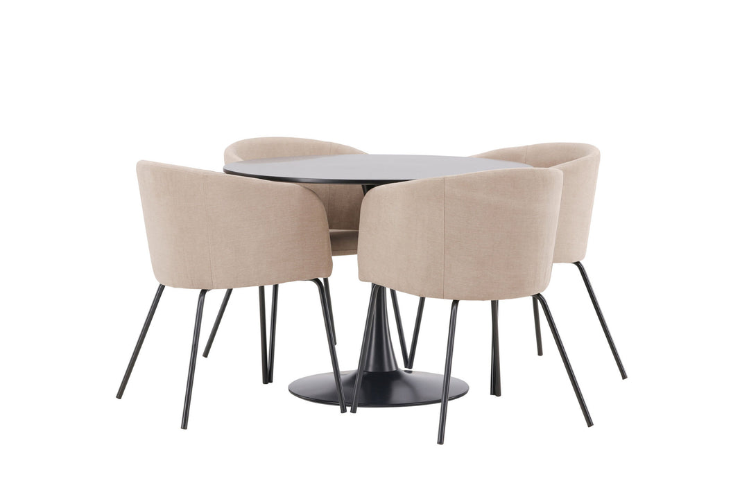 Venture Home Glade Dining Table - Black / Black MDF +Berit Chair - Black / Beige Fabric (Polyester linen ) _4