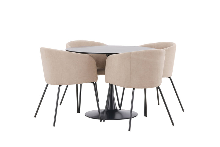 Venture Home Glade Dining Table - Black / Black MDF +Berit Chair - Black / Beige Fabric (Polyester linen ) _4