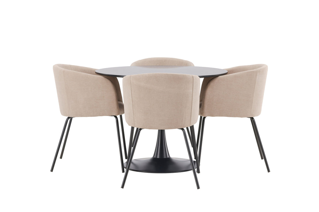 Venture Home Glade Dining Table - Black / Black MDF +Berit Chair - Black / Beige Fabric (Polyester linen ) _4