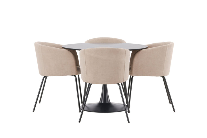 Venture Home Glade Dining Table - Black / Black MDF +Berit Chair - Black / Beige Fabric (Polyester linen ) _4