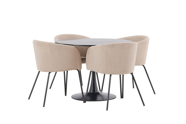 Venture Home Glade Dining Table - Black / Black MDF +Berit Chair - Black / Beige Fabric (Polyester linen ) _4