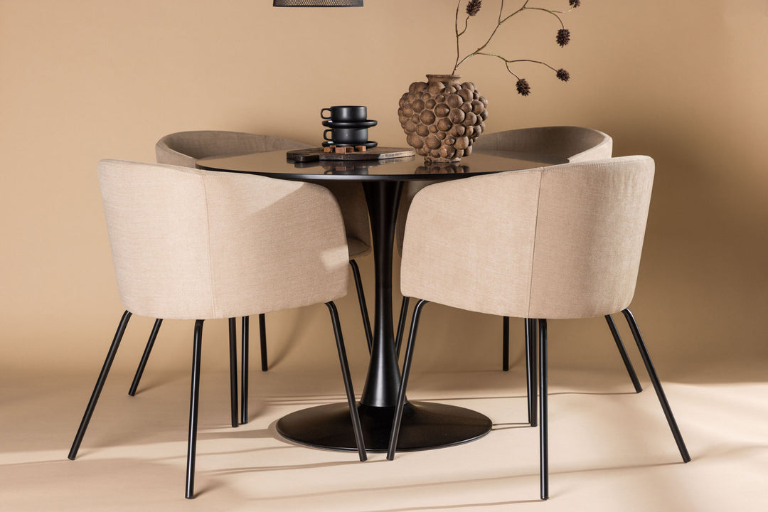 Venture Home Glade Dining Table - Black / Black MDF +Berit Chair - Black / Beige Fabric (Polyester linen ) _4