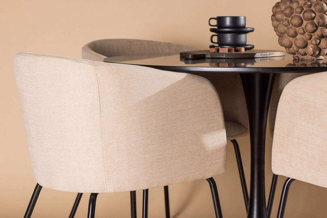 Venture Home Glade Dining Table - Black / Black MDF +Berit Chair - Black / Beige Fabric (Polyester linen ) _4