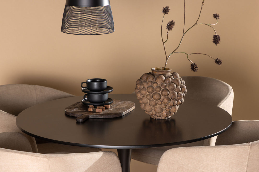 Venture Home Glade Dining Table - Black / Black MDF +Berit Chair - Black / Beige Fabric (Polyester linen ) _4