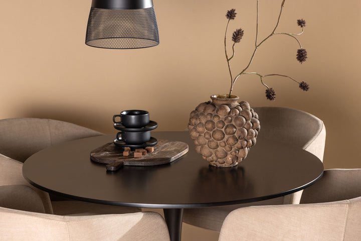 Venture Home Glade Dining Table - Black / Black MDF +Berit Chair - Black / Beige Fabric (Polyester linen ) _4