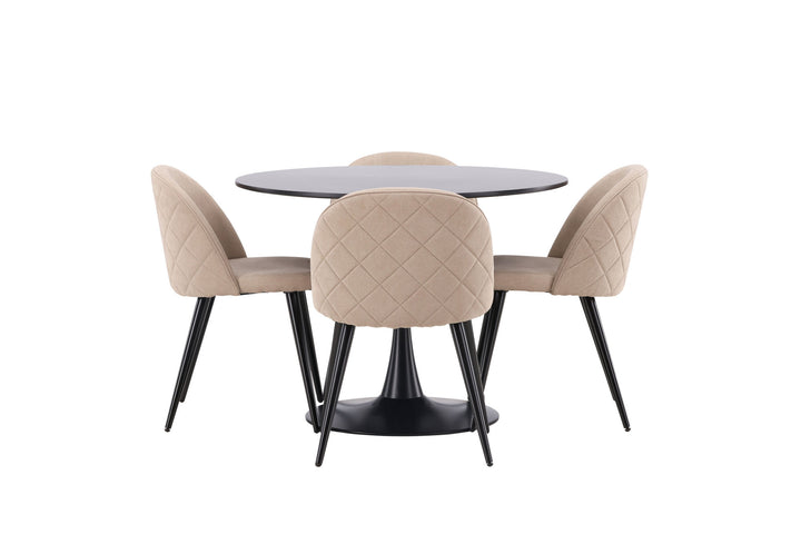 Venture Home Glade Dining Table - Black / Black MDF +Velvet Stitches Chair - Black / Beige Fabric (Polyester linen ) _4