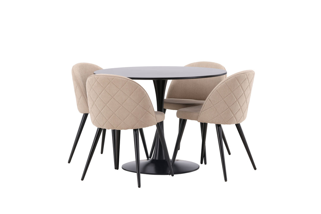 Venture Home Glade Dining Table - Black / Black MDF +Velvet Stitches Chair - Black / Beige Fabric (Polyester linen ) _4