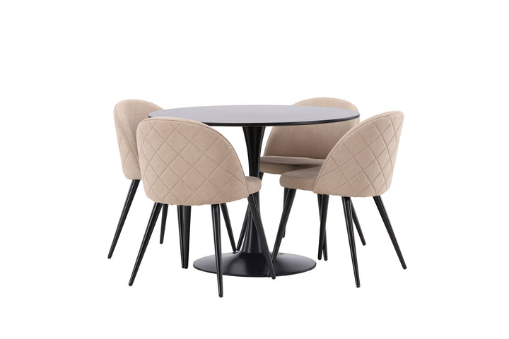 Venture Home Glade Dining Table - Black / Black MDF +Velvet Stitches Chair - Black / Beige Fabric (Polyester linen ) _4