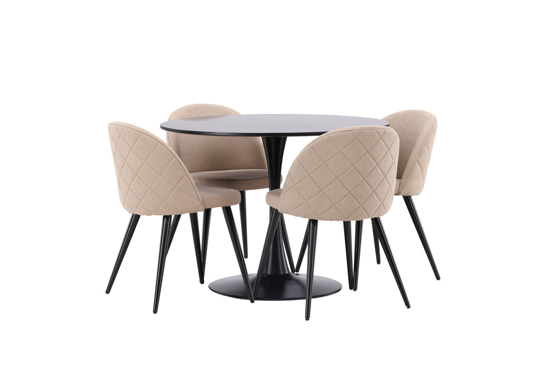 Venture Home Glade Dining Table - Black / Black MDF +Velvet Stitches Chair - Black / Beige Fabric (Polyester linen ) _4