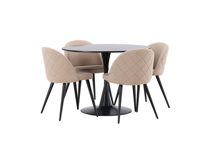 Venture Home Glade Dining Table - Black / Black MDF +Velvet Stitches Chair - Black / Beige Fabric (Polyester linen ) _4