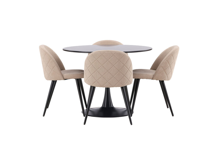 Venture Home Glade Dining Table - Black / Black MDF +Velvet Stitches Chair - Black / Beige Fabric (Polyester linen ) _4