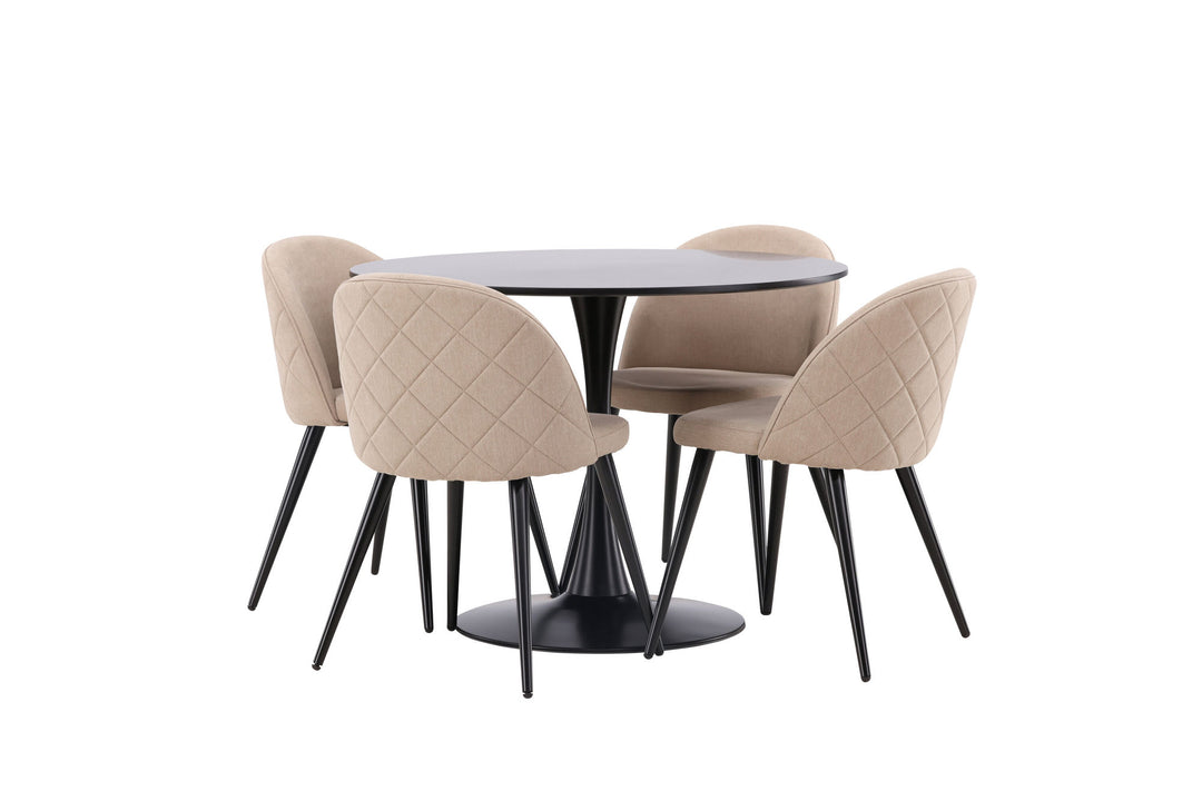 Venture Home Glade Dining Table - Black / Black MDF +Velvet Stitches Chair - Black / Beige Fabric (Polyester linen ) _4