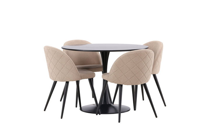 Venture Home Glade Dining Table - Black / Black MDF +Velvet Stitches Chair - Black / Beige Fabric (Polyester linen ) _4
