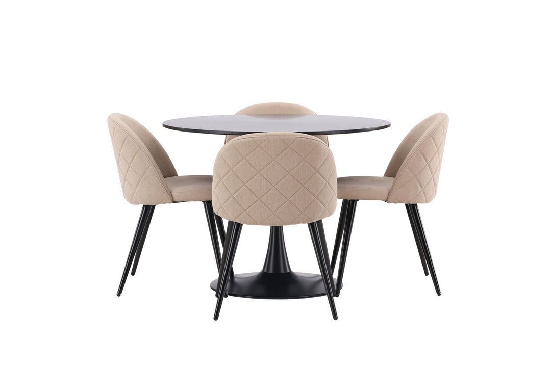 Venture Home Glade Dining Table - Black / Black MDF +Velvet Stitches Chair - Black / Beige Fabric (Polyester linen ) _4