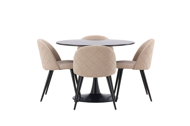 Venture Home Glade Dining Table - Black / Black MDF +Velvet Stitches Chair - Black / Beige Fabric (Polyester linen ) _4