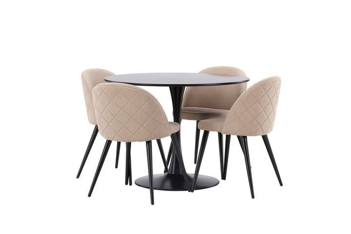 Venture Home Glade Dining Table - Black / Black MDF +Velvet Stitches Chair - Black / Beige Fabric (Polyester linen ) _4