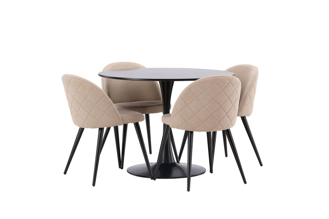 Venture Home Glade Dining Table - Black / Black MDF +Velvet Stitches Chair - Black / Beige Fabric (Polyester linen ) _4