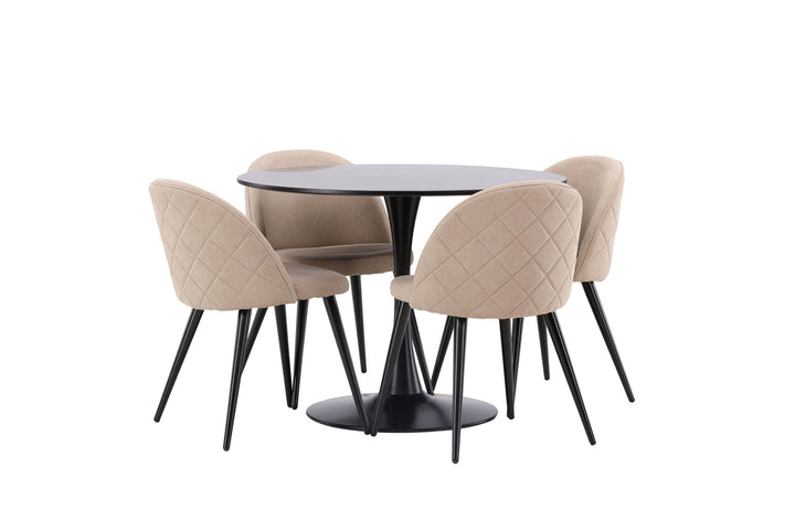 Venture Home Glade Dining Table - Black / Black MDF +Velvet Stitches Chair - Black / Beige Fabric (Polyester linen ) _4