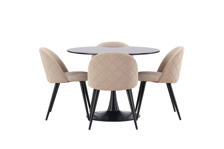 Venture Home Glade Dining Table - Black / Black MDF +Velvet Stitches Chair - Black / Beige Fabric (Polyester linen ) _4