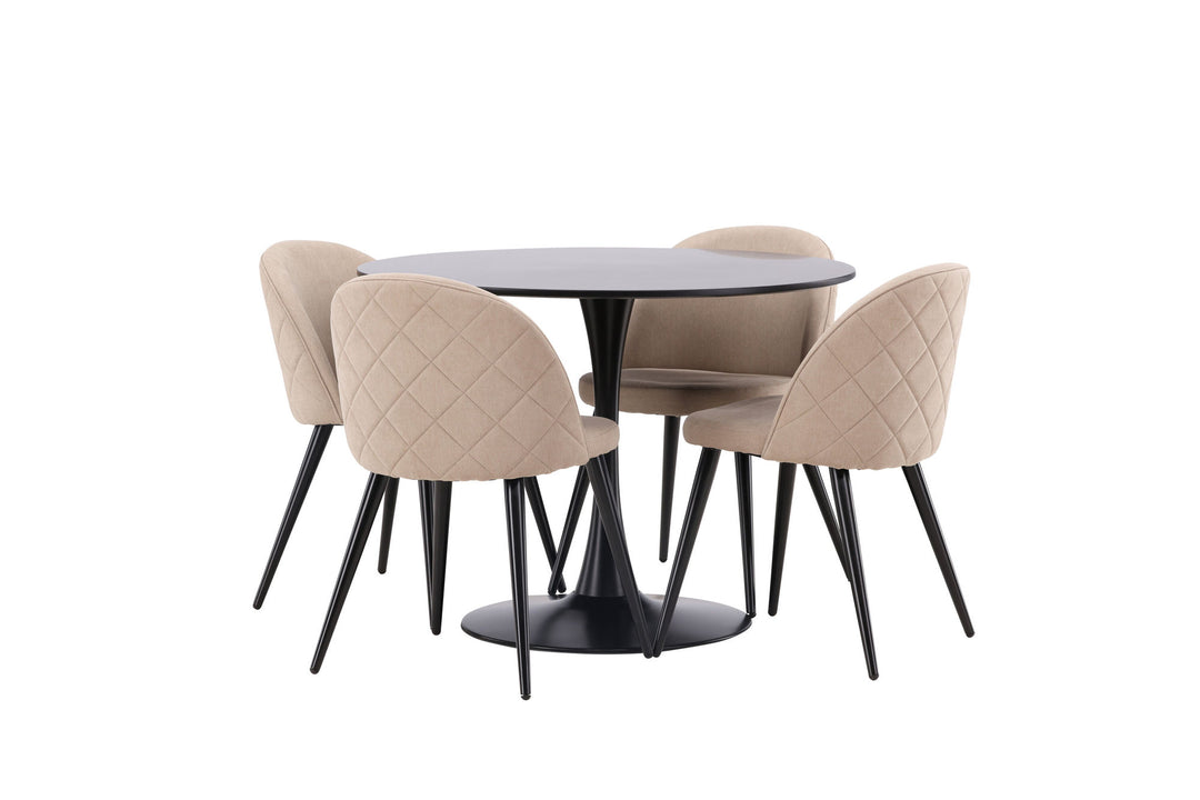 Venture Home Glade Dining Table - Black / Black MDF +Velvet Stitches Chair - Black / Beige Fabric (Polyester linen ) _4