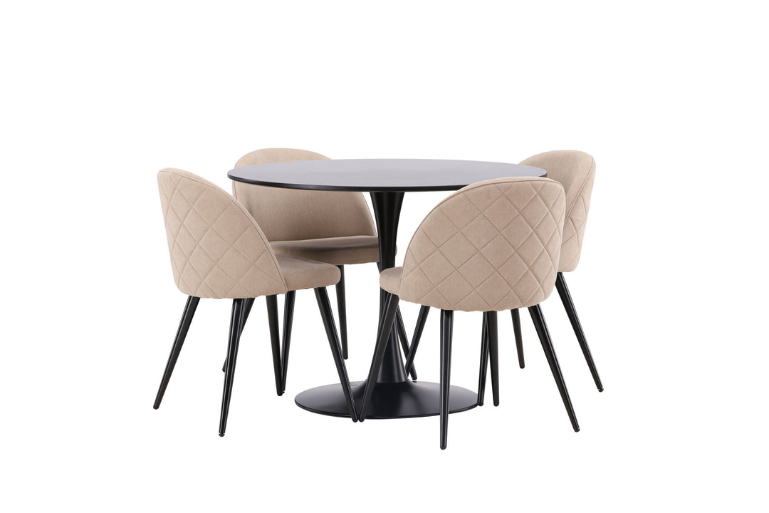 Venture Home Glade Dining Table - Black / Black MDF +Velvet Stitches Chair - Black / Beige Fabric (Polyester linen ) _4