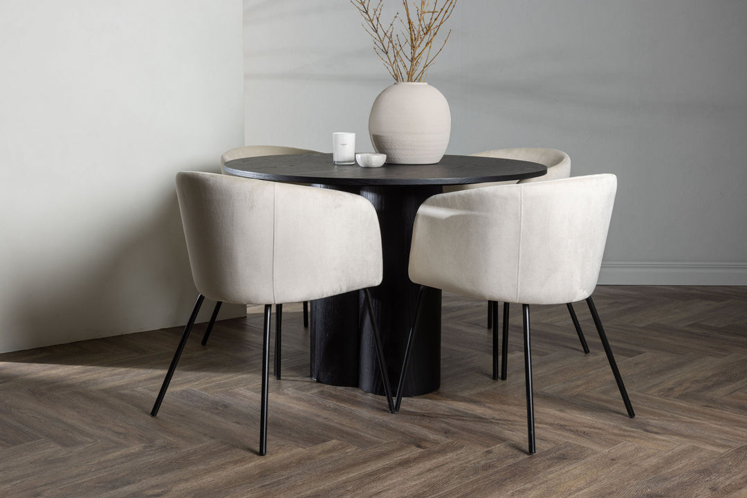Venture Home OliviaDiningTable-Black/BlackVeneer+BeritChair-Black/BeigeVelvet_4