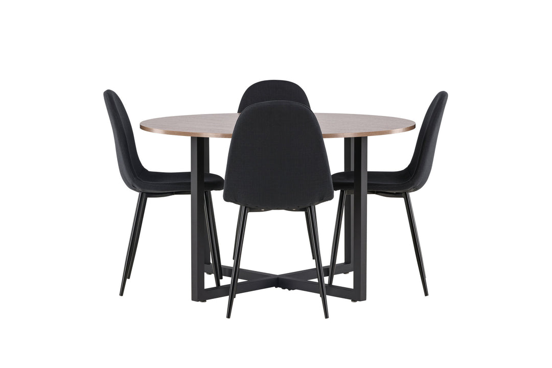 Venture Home Durango Dining Table - Black / Walnut MDF +Polar Dining Chair - Black Legs - Black Fabric _4