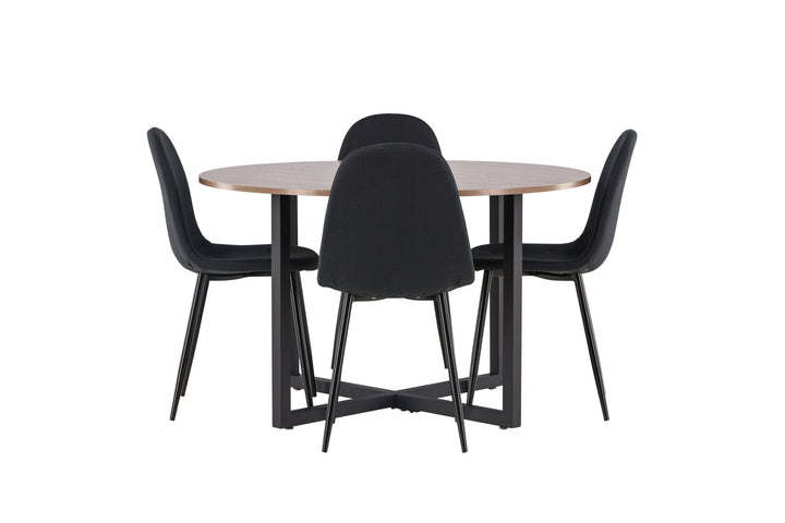 Venture Home Durango Dining Table - Black / Walnut MDF +Polar Dining Chair - Black Legs - Black Fabric _4
