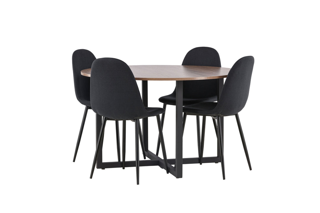 Venture Home Durango Dining Table - Black / Walnut MDF +Polar Dining Chair - Black Legs - Black Fabric _4