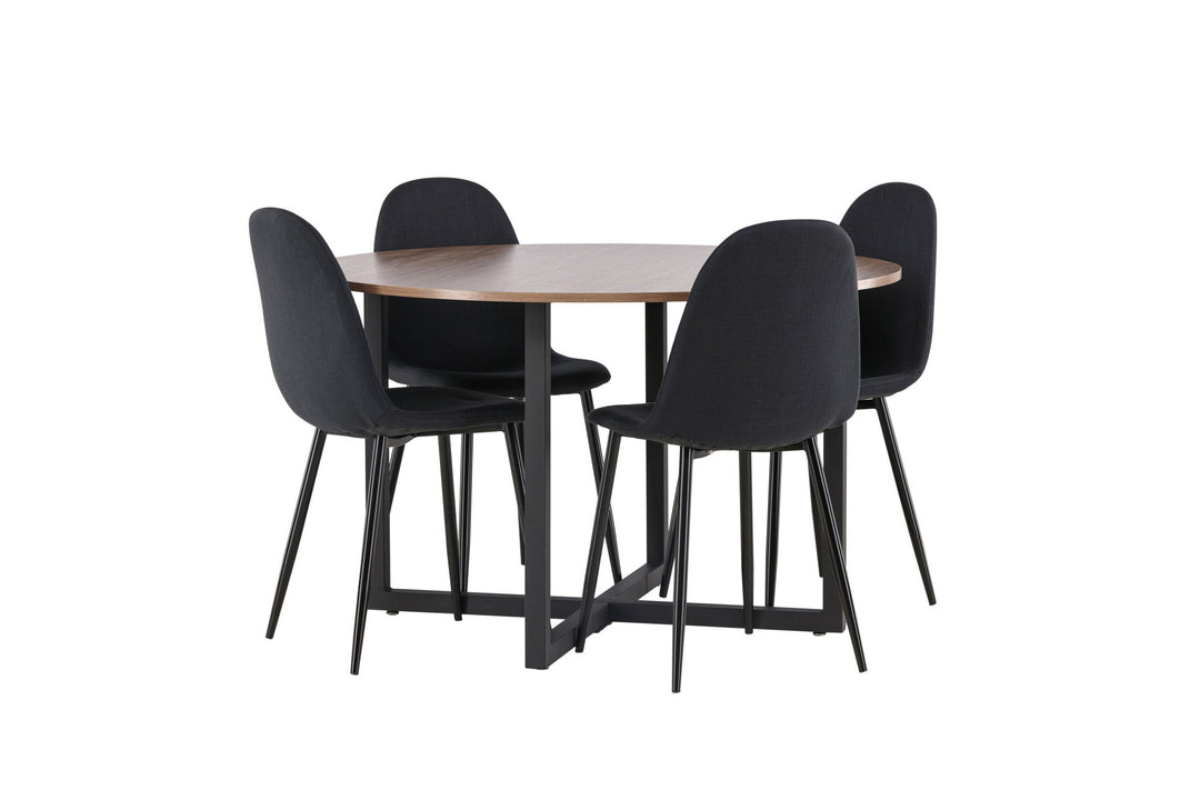 Venture Home Durango Dining Table - Black / Walnut MDF +Polar Dining Chair - Black Legs - Black Fabric _4