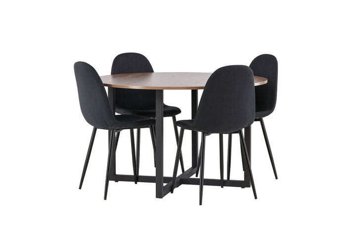 Venture Home Durango Dining Table - Black / Walnut MDF +Polar Dining Chair - Black Legs - Black Fabric _4