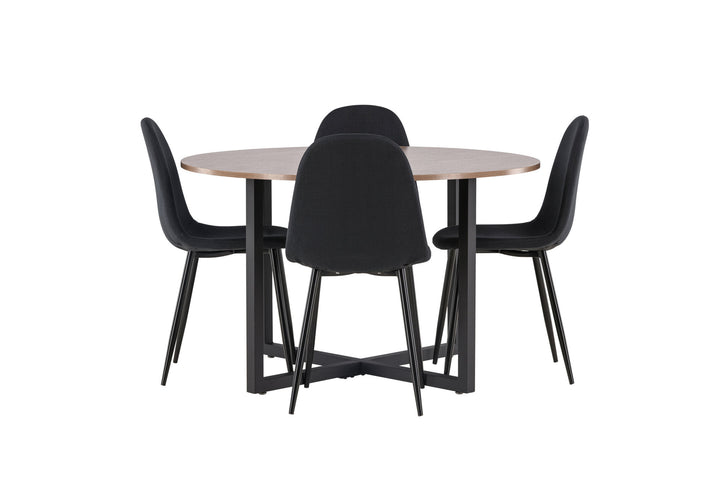 Venture Home Durango Dining Table - Black / Walnut MDF +Polar Dining Chair - Black Legs - Black Fabric _4