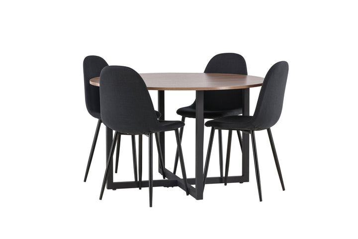 Venture Home Durango Dining Table - Black / Walnut MDF +Polar Dining Chair - Black Legs - Black Fabric _4