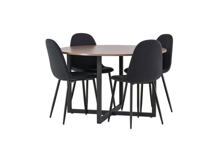 Venture Home Durango Dining Table - Black / Walnut MDF +Polar Dining Chair - Black Legs - Black Fabric _4