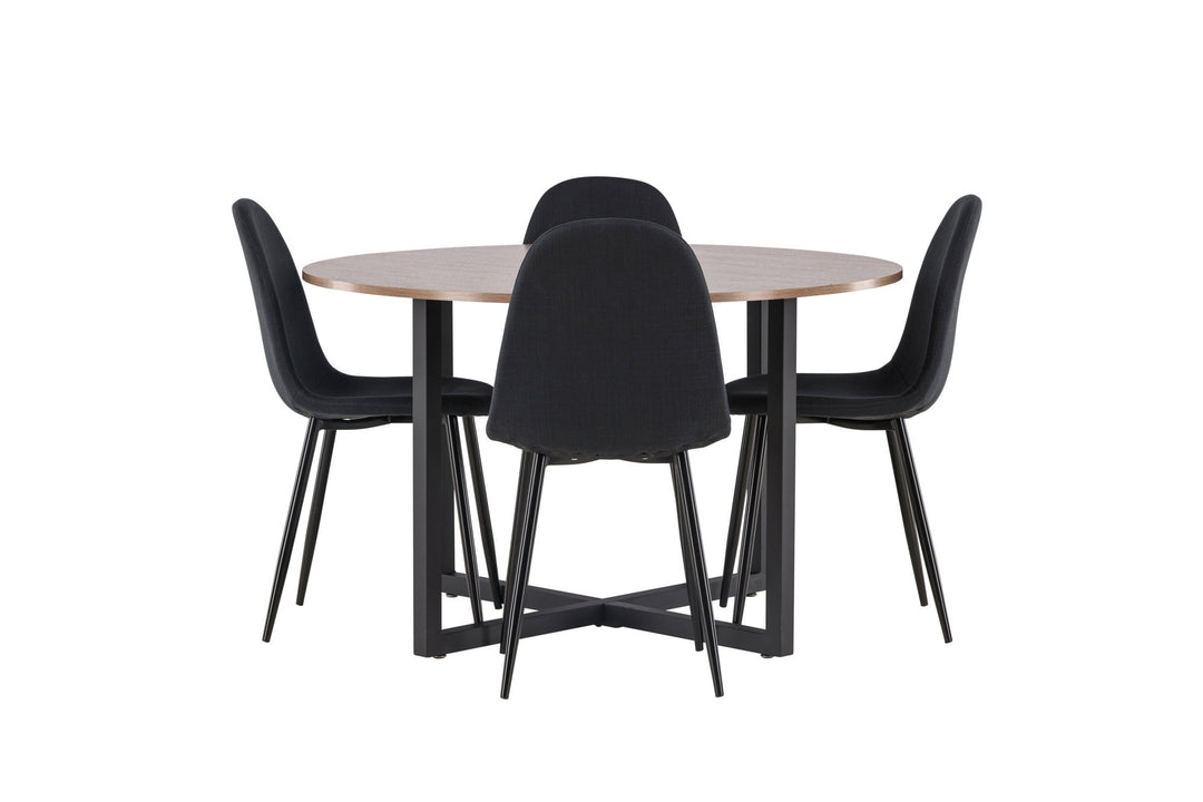 Venture Home Durango Dining Table - Black / Walnut MDF +Polar Dining Chair - Black Legs - Black Fabric _4