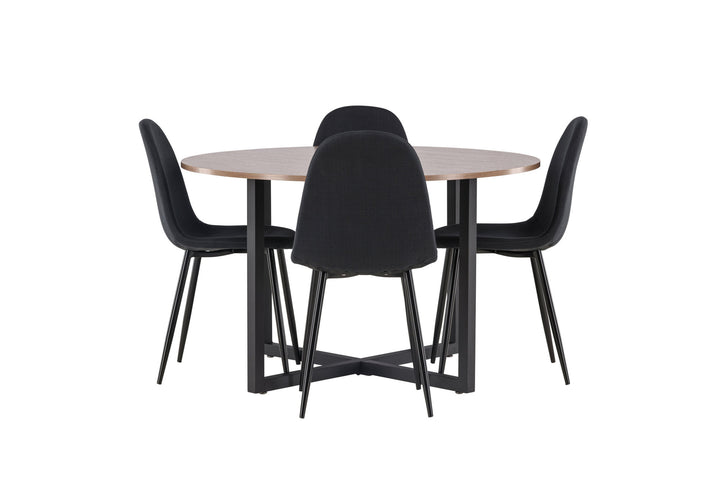 Venture Home Durango Dining Table - Black / Walnut MDF +Polar Dining Chair - Black Legs - Black Fabric _4