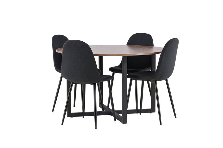 Venture Home Durango Dining Table - Black / Walnut MDF +Polar Dining Chair - Black Legs - Black Fabric _4
