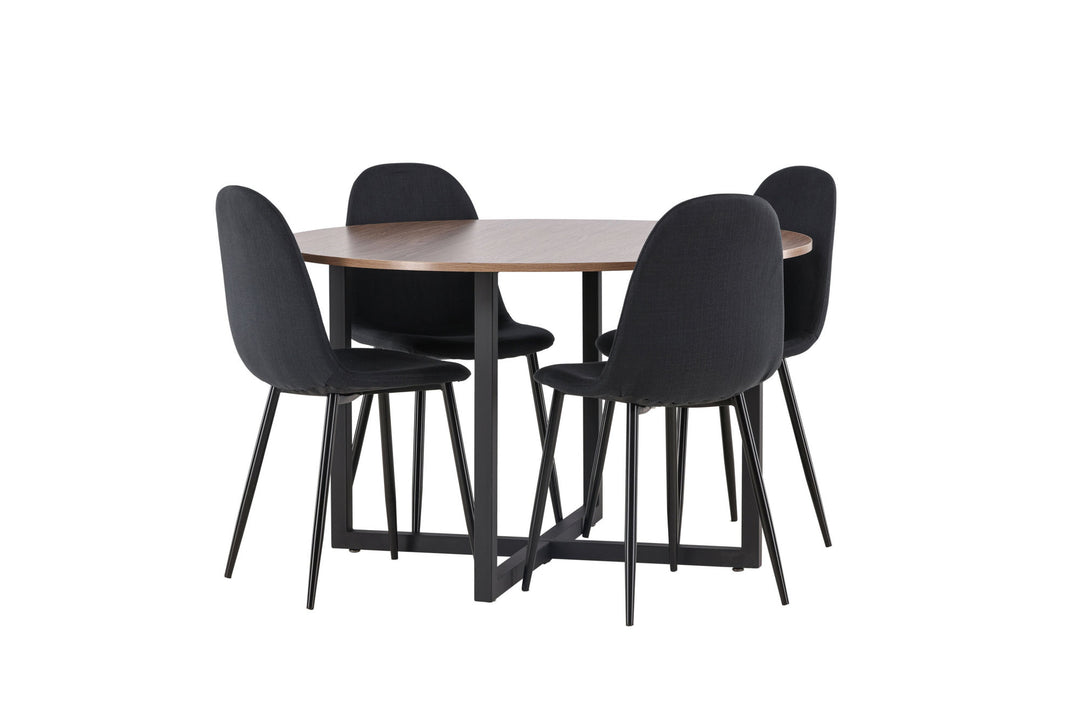 Venture Home Durango Dining Table - Black / Walnut MDF +Polar Dining Chair - Black Legs - Black Fabric _4