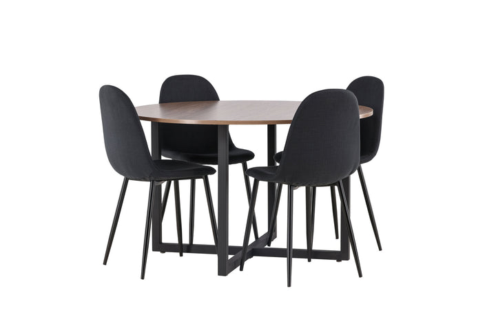 Venture Home Durango Dining Table - Black / Walnut MDF +Polar Dining Chair - Black Legs - Black Fabric _4