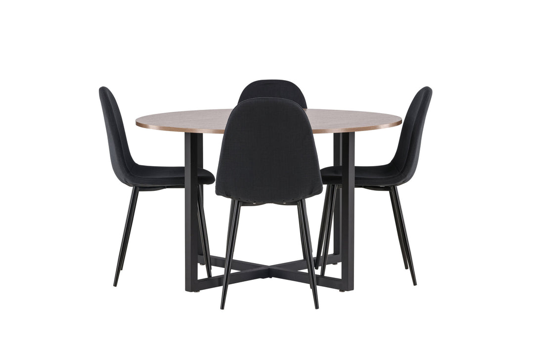 Venture Home Durango Dining Table - Black / Walnut MDF +Polar Dining Chair - Black Legs - Black Fabric _4