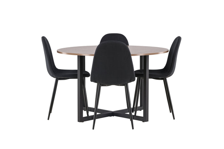 Venture Home Durango Dining Table - Black / Walnut MDF +Polar Dining Chair - Black Legs - Black Fabric _4