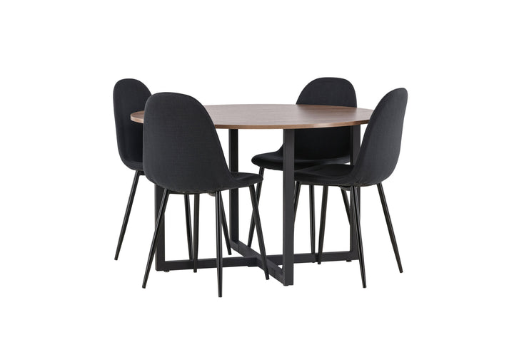 Venture Home Durango Dining Table - Black / Walnut MDF +Polar Dining Chair - Black Legs - Black Fabric _4