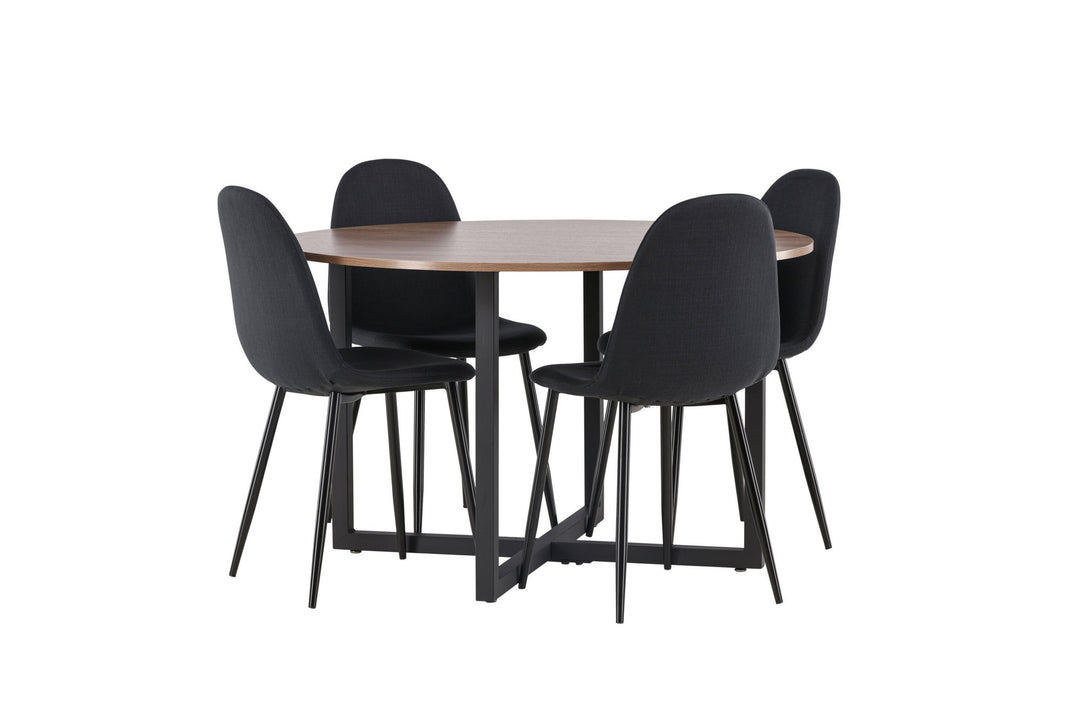 Venture Home Durango Dining Table - Black / Walnut MDF +Polar Dining Chair - Black Legs - Black Fabric _4