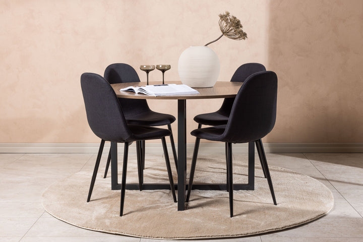 Venture Home Durango Dining Table - Black / Walnut MDF +Polar Dining Chair - Black Legs - Black Fabric _4